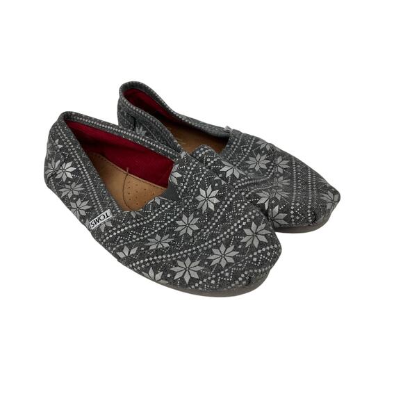 Toms Snowflake Poinsetta Grey Limited Edition Holiday Women's Size 8 - Picture 9 of 9